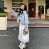 【现货】浅蓝色韩系花苞设计皮衣外套B001-8609-P155控248，女装皮衣，依依服饰