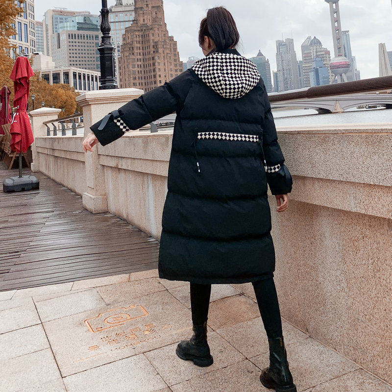 主推现货！背部抽绳棋盘格拼接棉服M55P185控268有买家秀，女装棉衣/棉服，依依服饰