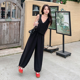 大货！设计感背带无袖不规则假两件抽绳连体裤6035-125控188，女装连体裤，依依服饰