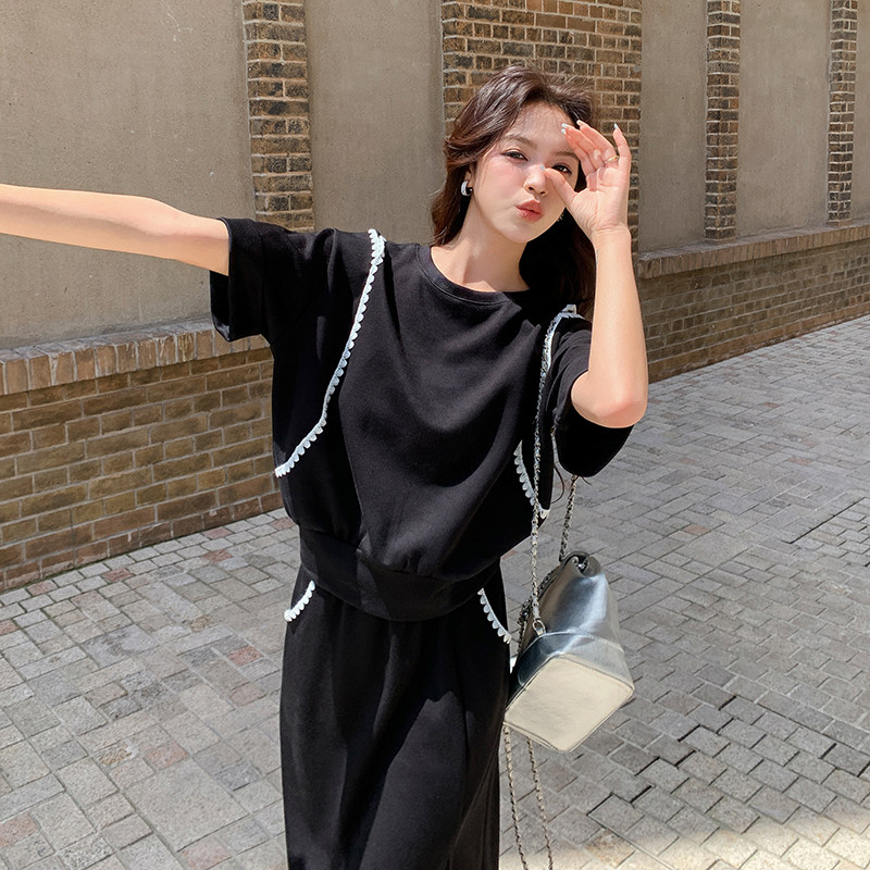 【新款】现货！贝壳绣露肩开叉半身裙套装6053-P115控168,女装套装/套裙,依依服饰