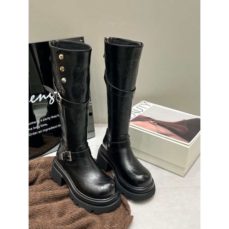 英伦风2025秋冬新款复古俩穿厚底高筒长筒靴女粗跟骑士靴显瘦长靴