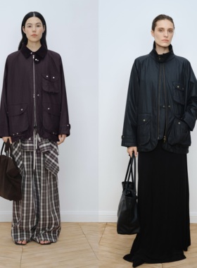 MAISON THER 25FW 黑色/酒红色复古灯芯绒涂层油蜡洗水棉服夹克