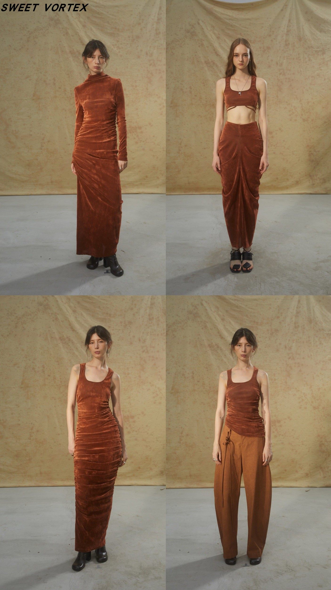 Deplumer橘色丝绒连衣裙