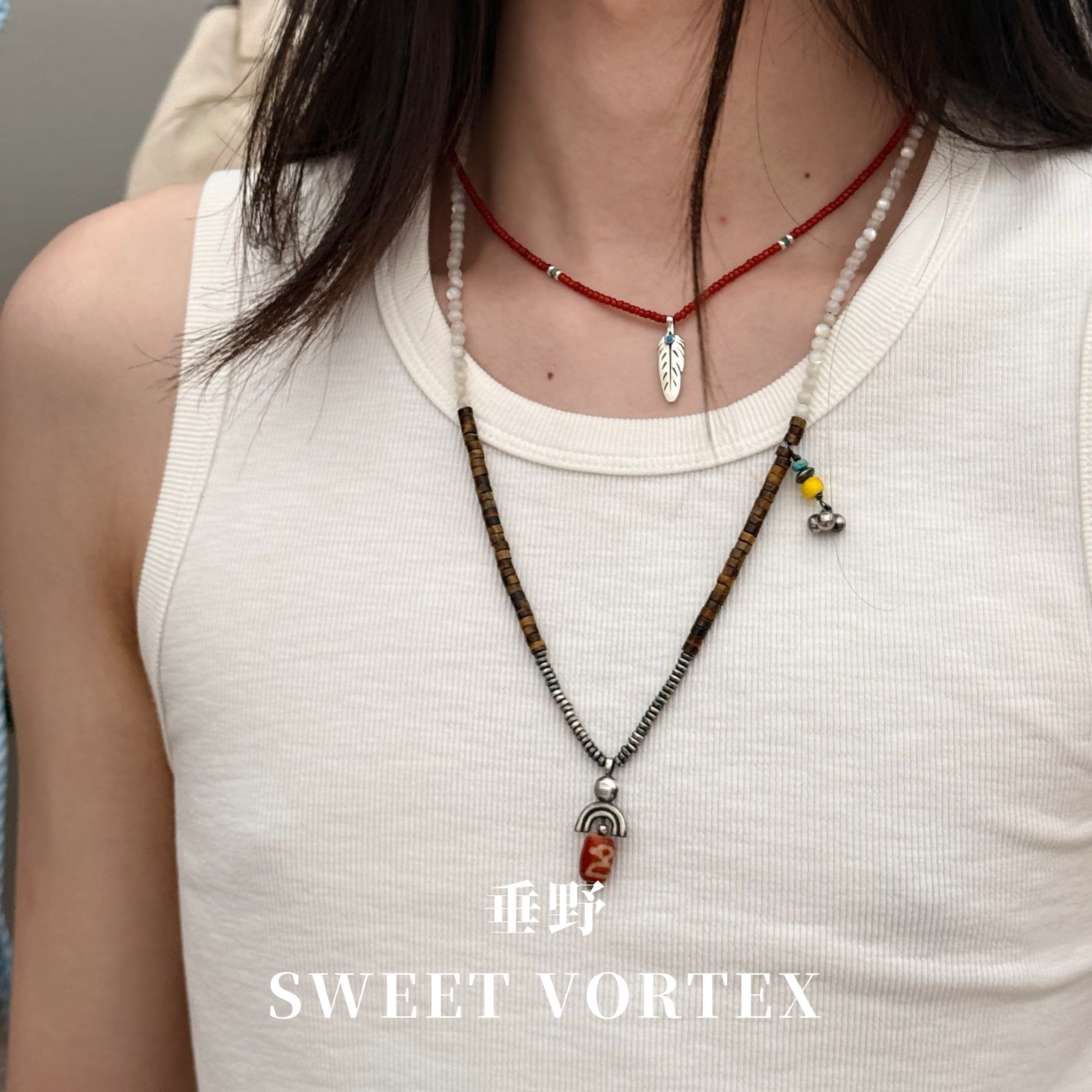 EnSage 26SS 925银灵角羽毛雷鸟绿松石花卉银链吊坠项链