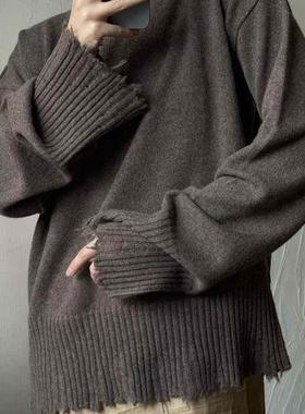 「现货秒发」Uma Wang 24秋冬 棕色格纹圆领/浅灰色高领羊毛毛衣