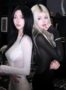 YIFU LU 24PF新品 黑色/白色轻薄天丝拼接针织露背微透视长裙 