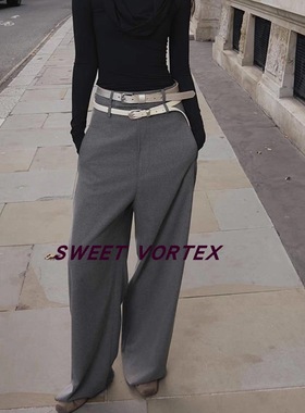 YIFU LU 24FW 灰色/黑色双皮带扣羊毛西裤