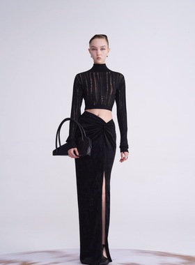 「65折」Oude Waag 23SS 黑色条纹丝质高领针织上衣