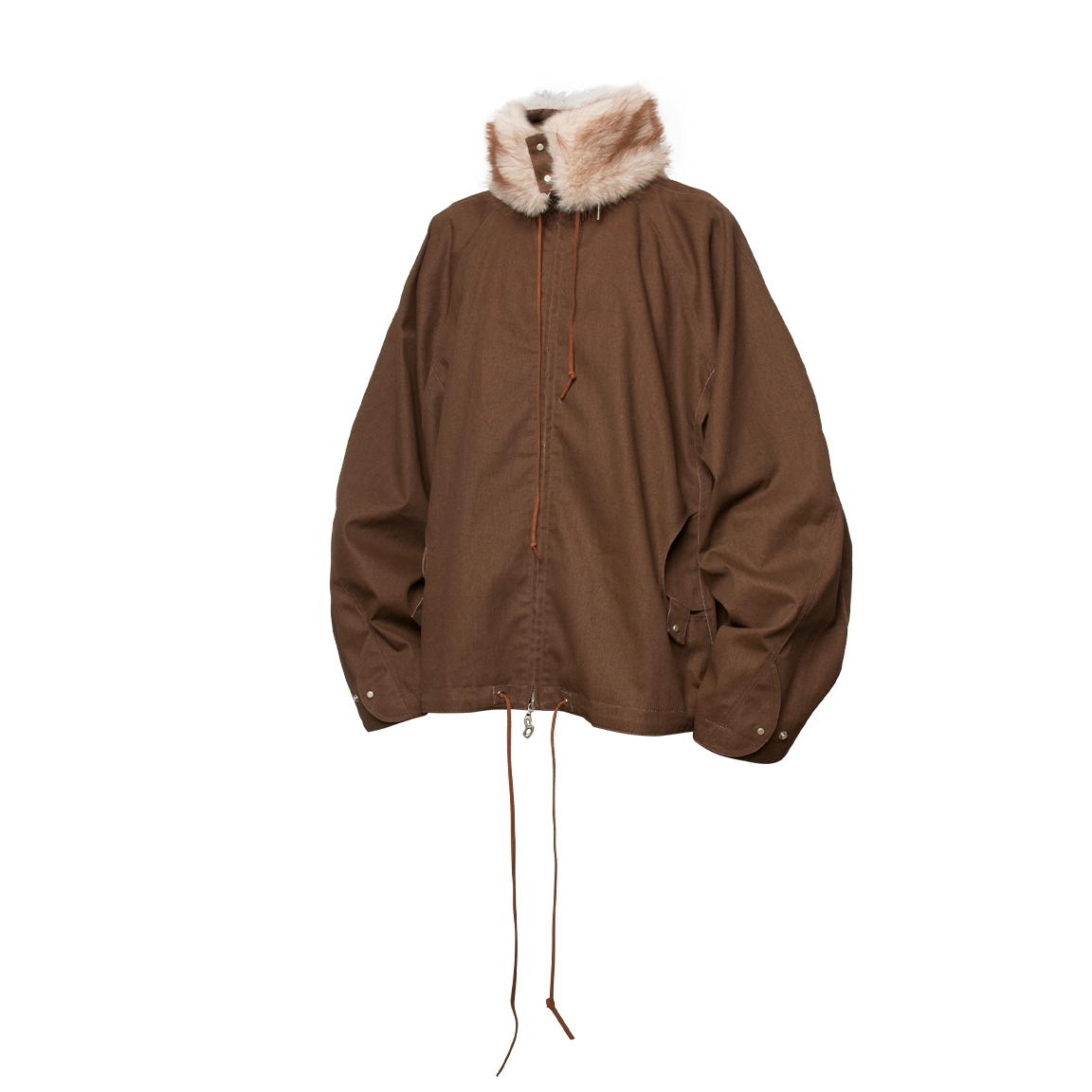 RELABEL 空间关系(围场)可拆毛领双色蝙蝠袖布面廓形抽绳夹克