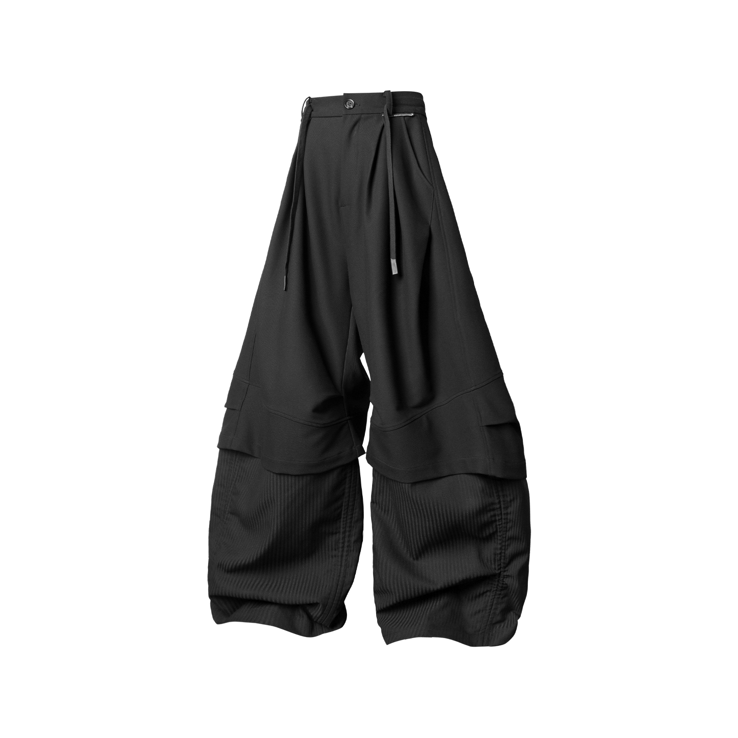 RELABEL 空间关系(悬挑)双层横竖打褶假两件宽松弯刀廓形西裤