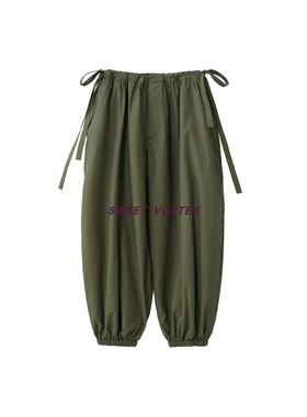 「7折」Doublure 深橄榄绿色宽松腰抽绳褶皱阔腿小脚裤 男女均可