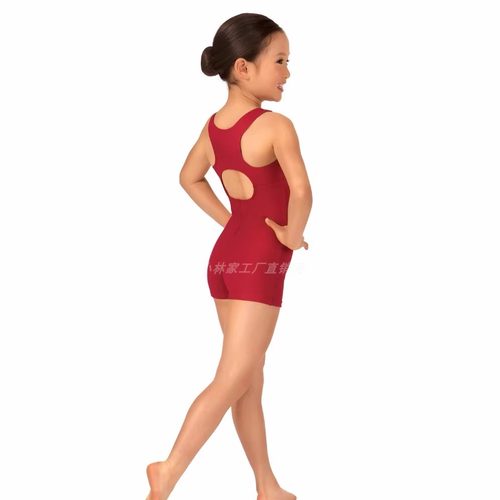 儿童氨纶Leotard芭蕾舞背心紧身衣体操练功服体服背部镂空连体衣