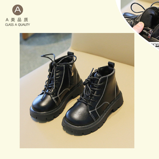英伦风儿童高帮皮鞋2024秋季新款男童女童马丁靴小童拉链单里短靴