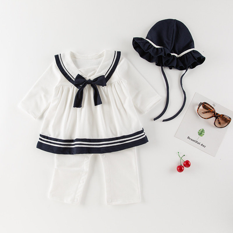 女童海军领连体裙哈衣宝宝周岁帽子裙子婴儿春秋衣服Baby clothes