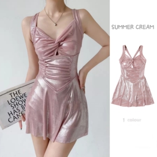 性感纯欲小胸聚拢泡温泉泳装 泳衣女高级感2024新款 水粉色连体裙式