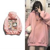 银狐绒港风潮牌蜡笔小新印花连帽卫衣男女宽松秋冬季 ins百搭外套