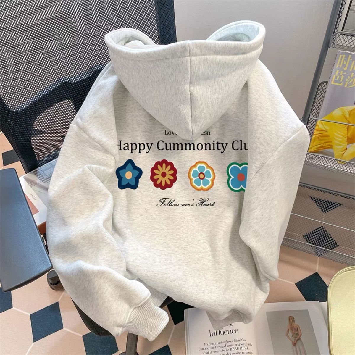 银狐绒聚群韩版宽松连帽卫衣