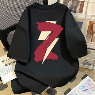 重磅纯棉港风个性闪电印花短袖T恤情侣款ins夏季潮流休闲上衣男女