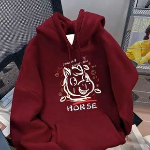 银狐绒港风潮流涂鸦小马连帽卫衣情侣款 ins秋冬休闲宽松上衣男女