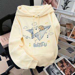 银狐绒韩版潮流卡通线条小狗连帽卫衣男女ins休闲秋冬季宽松外套