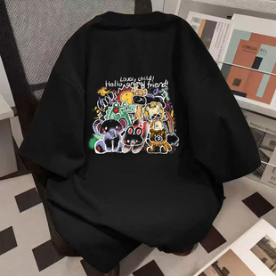 休闲宽松洋气上衣男女 ins夏季 重磅纯棉趣味涂鸦印花短袖 T恤情侣装