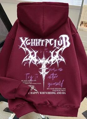 银狐绒韩版高街hiphop潮牌印花连帽卫衣情侣款休闲宽松秋冬上衣男