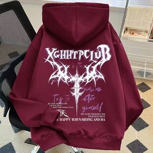 银狐绒韩版高街hiphop潮牌印花连帽卫衣情侣款休闲宽松秋冬上衣男