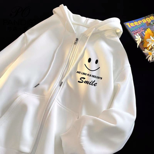 ins时尚 美式 秋冬季 连帽外套情侣装 百搭拉链卫衣男女 休闲潮牌开衫