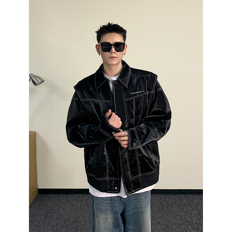 原创设计黑色皮衣外套男春秋美式hiphop赛车机车服痞帅高级感夹克