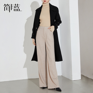 简非蓝高级燕麦色阔腿裤垂感高腰冬款新款休闲裤厚款羊毛拖地裤