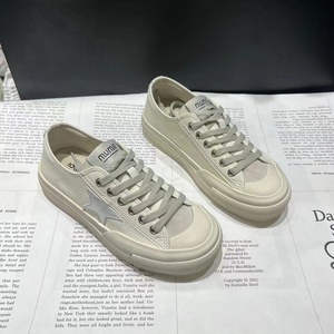 IG牛皮版真皮系带星星运动休闲鞋女做旧脏脏鞋厚底百搭小白鞋板鞋