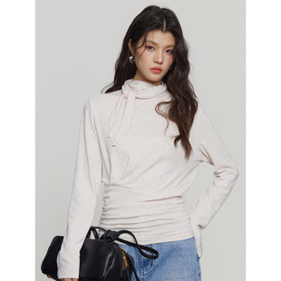 上衣显瘦内搭单穿通勤打底衫 KEARA 长显瘦袖 修身 秋冬飘带领针织衫