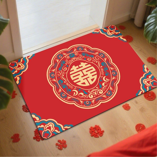 硅藻泥家用入户门地垫结婚吸水防滑脚垫喜庆红色新婚布置 新中式