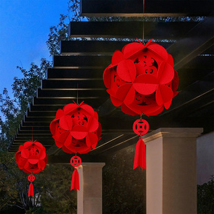 2026新年绒布立体灯笼宫灯装饰春节元旦客厅福字商场气氛围感布置