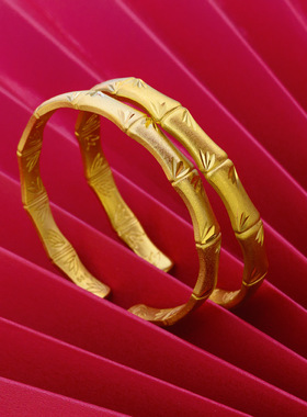 古法竹节手镯女复古民族风个性创意电镀真金保色手环百搭简约手饰