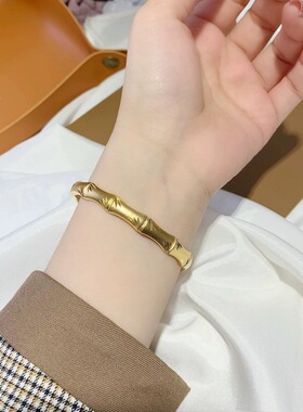 重工竹节羽毛手镯女民族中式风貔貅龙凤电镀真金手环百搭气质手饰