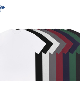 夏季260g重磅纯棉小领口短袖t恤男宽松落肩美式纯白色基础打底衫