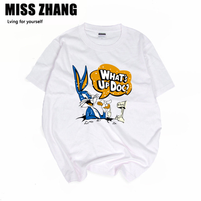 可爱情侣短袖t恤夏季上衣女设计感大码宽松纯棉白色个性韩版半袖