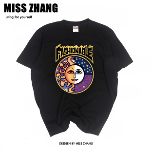 太阳印花恤衫夏季新款潮牌男女装情侣青年短袖圆领打底衫个性T恤