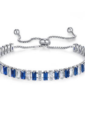 跨境流行2.5*5mm彩色方糖手链可抽拉镀白金间色网球链亚马逊爆款