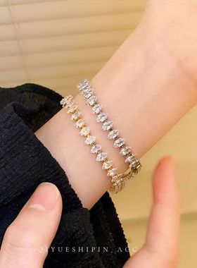 跨境马眼手链电镀轻奢锆石爆闪女式网球水晶手串首饰铜材微镶排钻