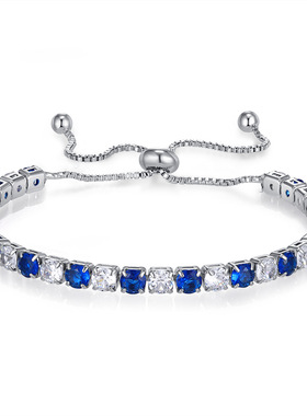 欧美热销4mm彩色锆石手链可调节间色满钻镀白金网球手链首饰批发