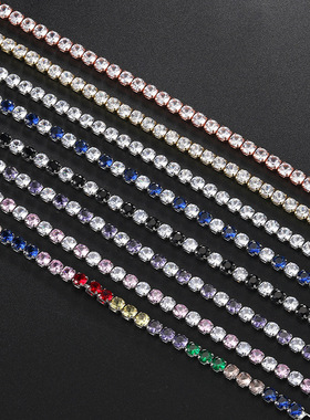 跨境欧美单排4mm圆形满钻网球手链嘻哈水晶手串女锆石厂家批发