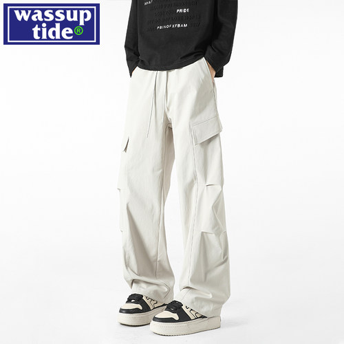 wassup tide直筒弯刀工装裤男春季2025年新款潮牌宽松阔腿长裤子
