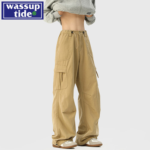 wassup tide潮牌伞兵工装裤子男款春季2025新款直筒宽松阔腿长裤