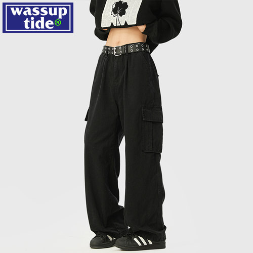 wassup tide潮牌直筒阔腿工装裤子男春季2005新款纯棉宽松长裤子