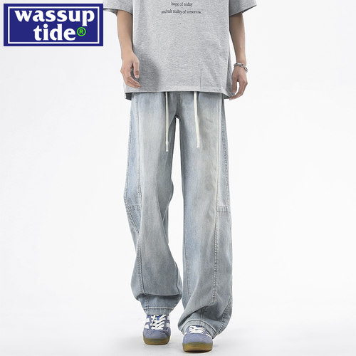 wassup tide复古莱赛尔牛仔裤男款春季2025潮牌宽松阔腿直筒裤子