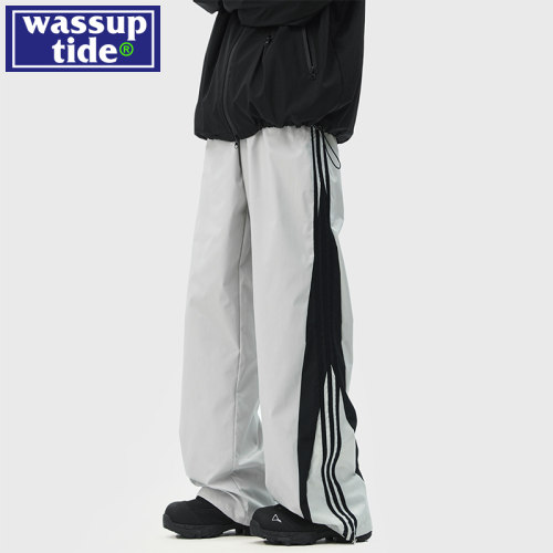 wassup tide潮牌条纹直筒休闲裤男款春季2025新款宽松阔腿长裤子