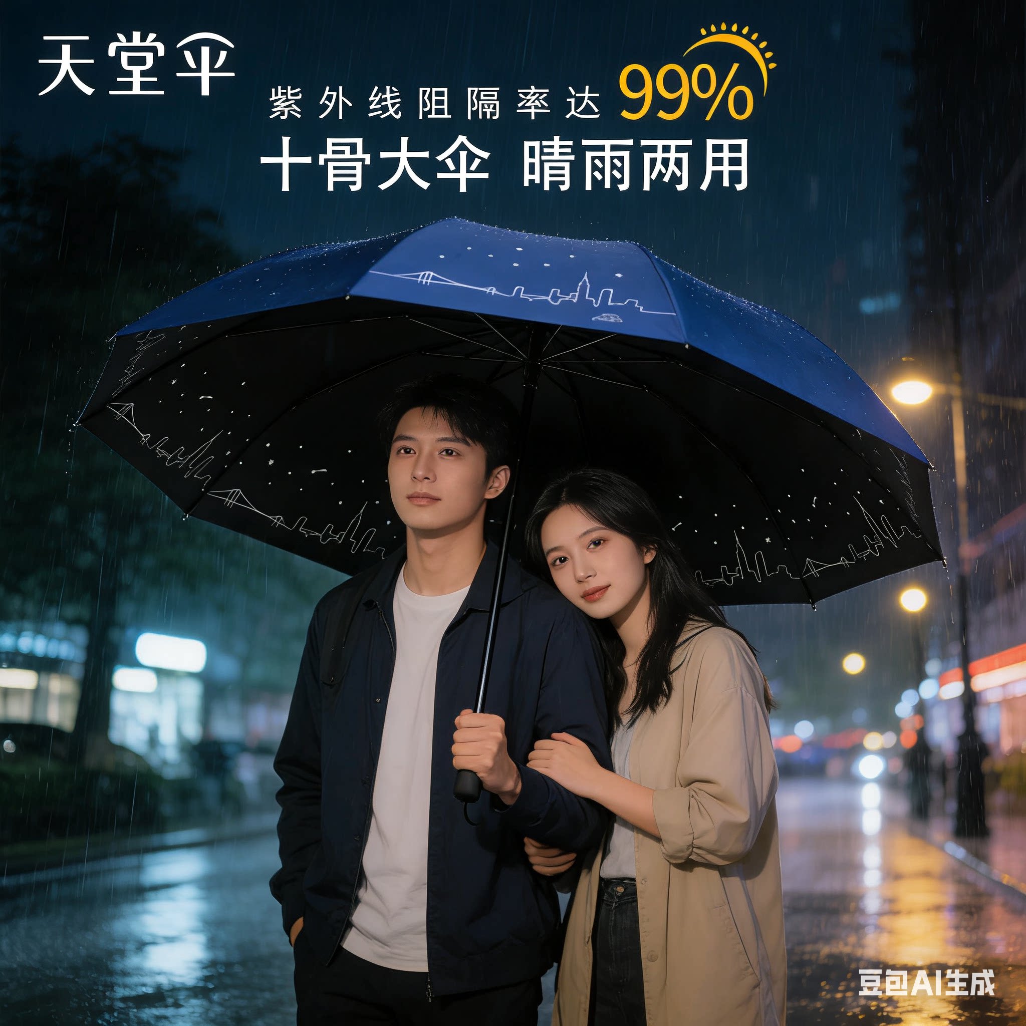 天堂伞防晒遮阳伞防紫外线太阳伞女小黑伞森系女神折叠晴雨伞两用