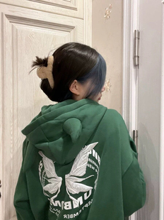 恶魔角连帽卫衣男女秋冬新款韩版宽松学院风设计感开衫外套带尾巴